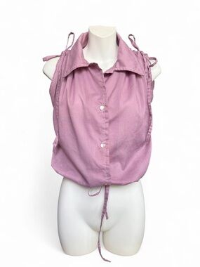 Tie-Shoulder Button Front Sleeveless Blouse in Mauve